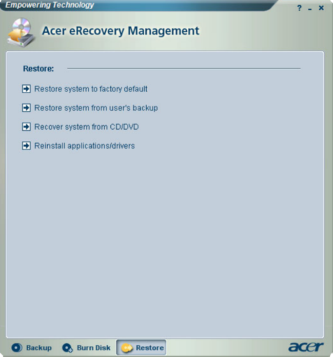 acer recovery download windows 7